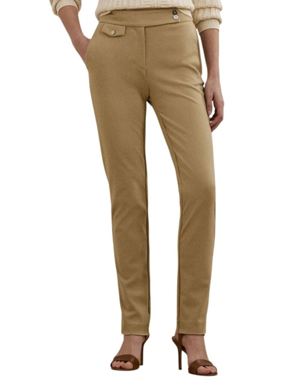 NWT Lauren Ralph Lauren Zinleah Tan Straight-Leg Trousers Medium MSRP $125